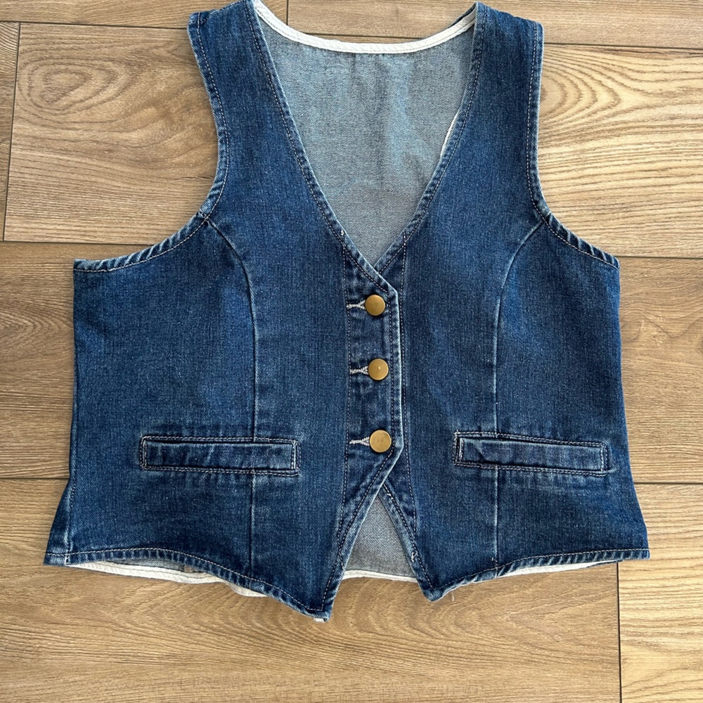 Y2K Denim Cut Out‎ Button Front Vest Top Medium